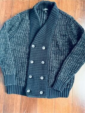 EXPRESS Men’s Double Breasted Shawl Collar Cardigan Sweater Marled Gray Black L